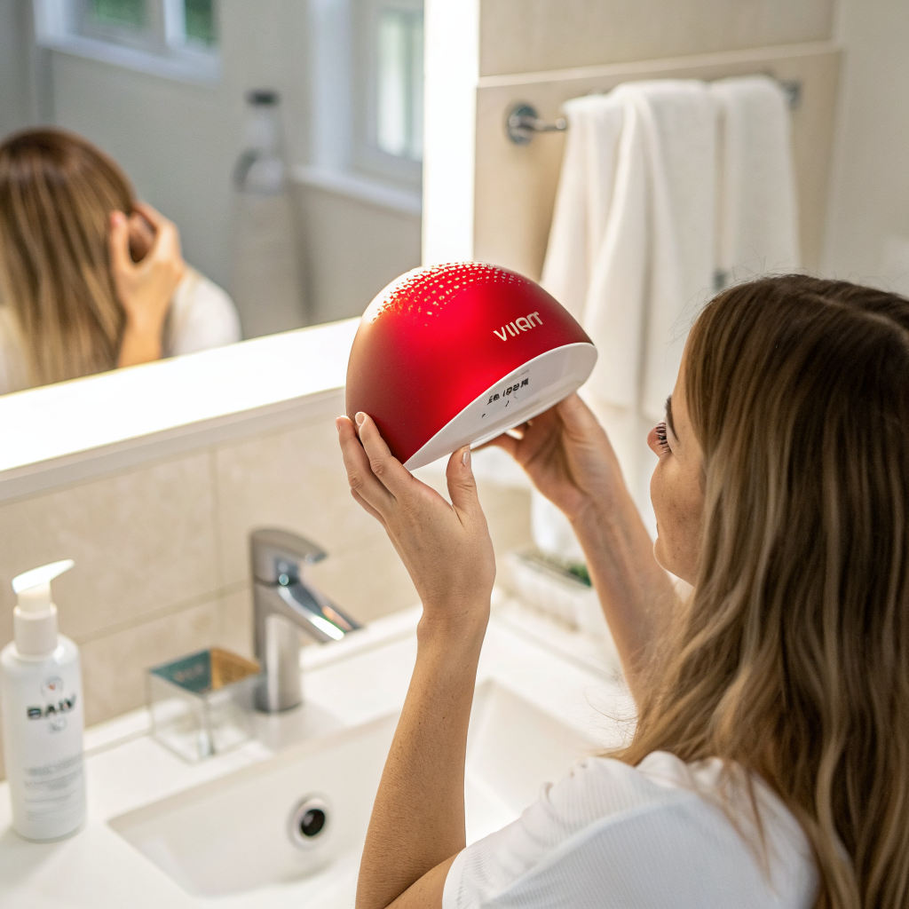 Casque laser capillaire utilise a domicile pour stimuler la repousse des cheveux